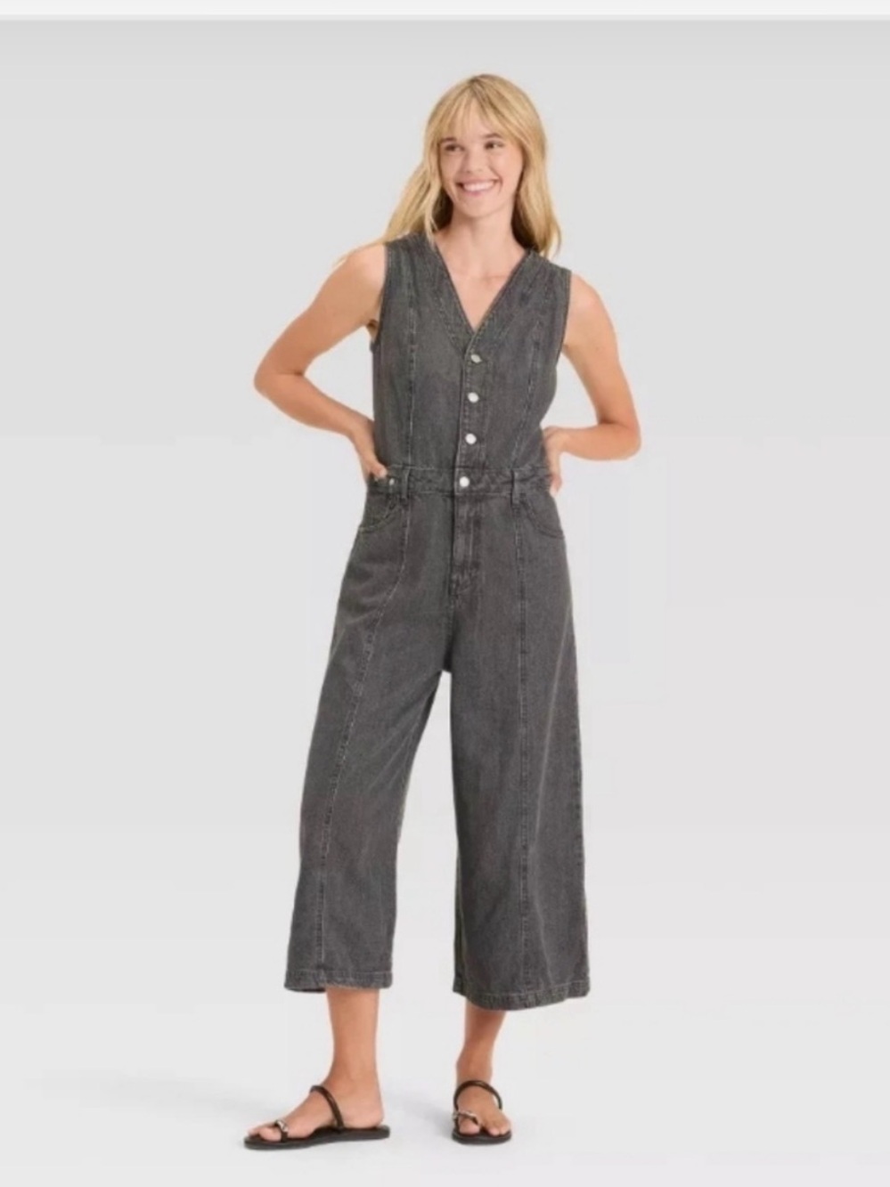 Universal thread Sleeveless Washed Black Denim Jumpsuit size 4